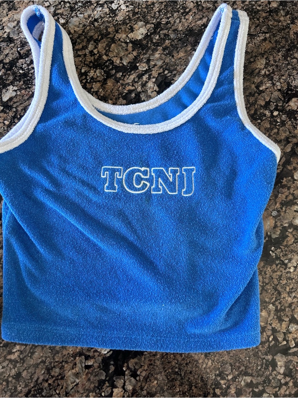 Blue Hollister Terry Tank with White Trim and TCNJ Logo